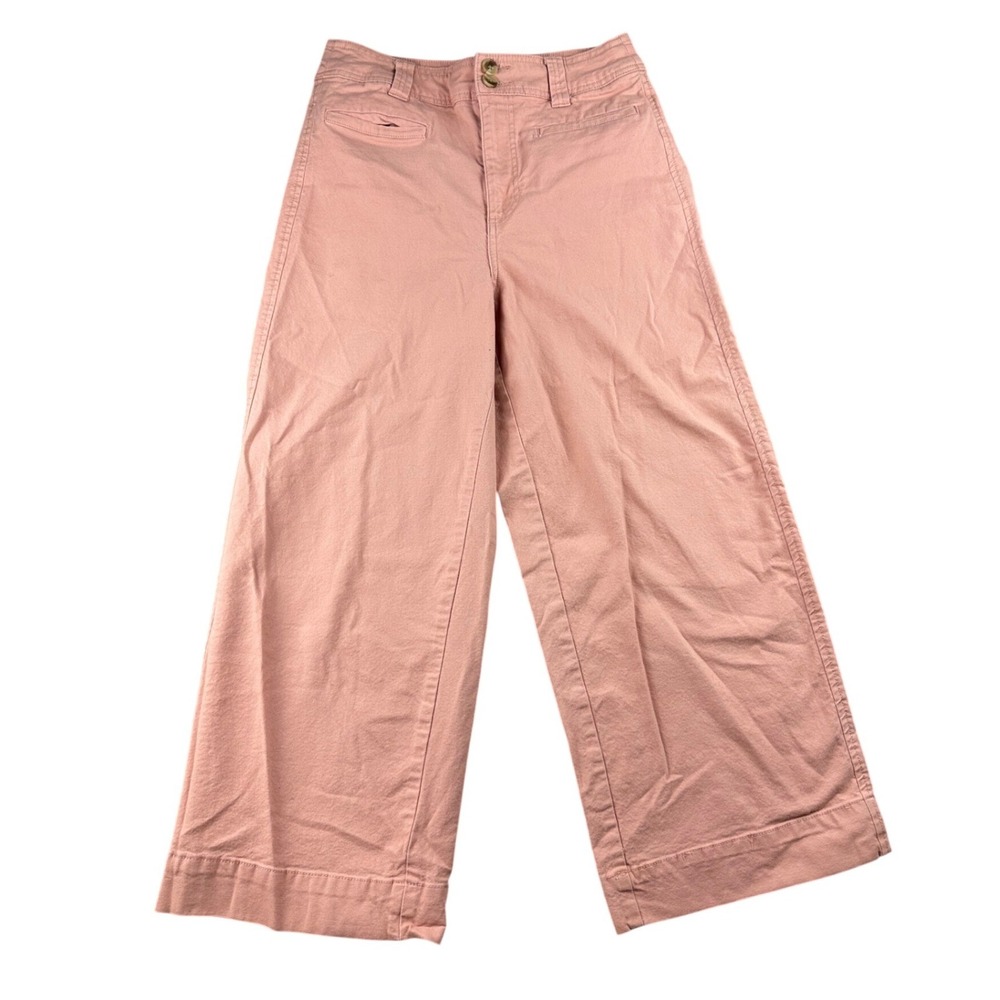 A New Day Worker Pants Women 4 Pink High Rise Cropped Wide‎ Leg Stretch Utility